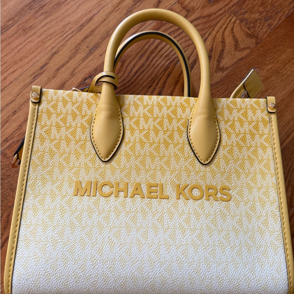 Michael Kors Mirella Daisy Yellow Small Shopper Bag with Top Handles and Strap